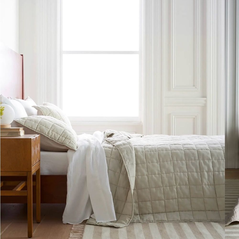 Quince European Linen Box Quilt Full/Queen NWOT ivory - Picture 2 of 8